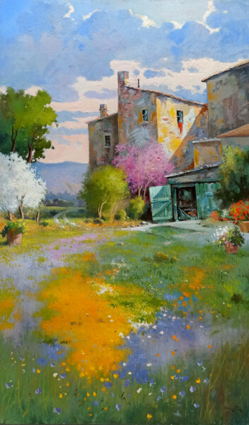 Painting titled "Old farmhouse - Tus…" by Andrea Borella, Original Artwork, Oil Mounted on Wood Panel