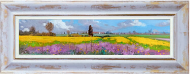 Painting titled "Countryside in bloo…" by Andrea Borella, Original Artwork, Oil Mounted on Wood Panel