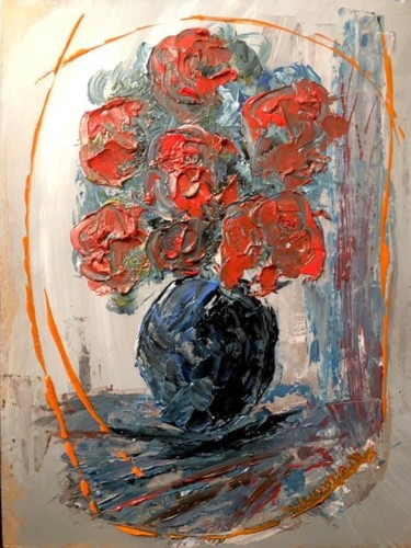 Painting titled "Fiori in un Vaso blu" by Andrea Collemaggio, Original Artwork, Acrylic