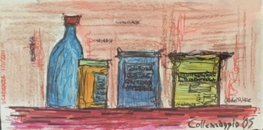 Drawing titled "Alimenti" by Andrea Collemaggio, Original Artwork, Watercolor Mounted on Glass