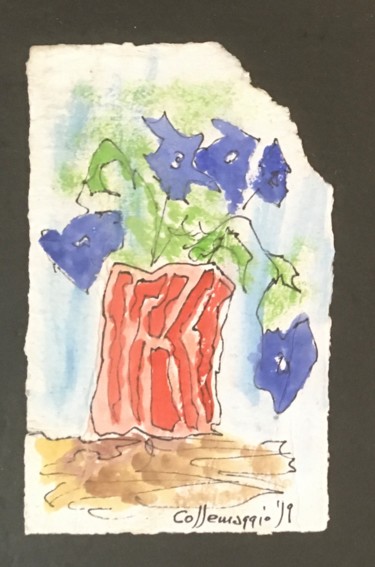 Disegno intitolato "Fiori in un vaso ro…" da Andrea Collemaggio, Opera d'arte originale, Acquarello Montato su Vetro