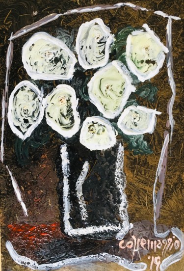 Pittura intitolato "Fiori e vaso nel pe…" da Andrea Collemaggio, Opera d'arte originale, Acrilico