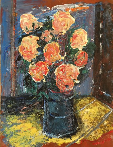 Pittura intitolato "Fiori nel vaso" da Andrea Collemaggio, Opera d'arte originale, Olio