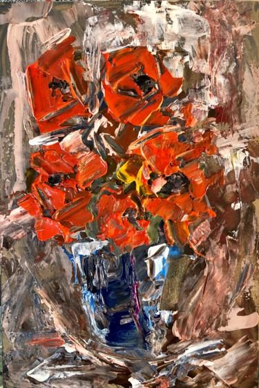 Картина под названием "Fiori, rosso, vaso…" - Andrea Collemaggio, Подлинное произведение искусства, Акрил