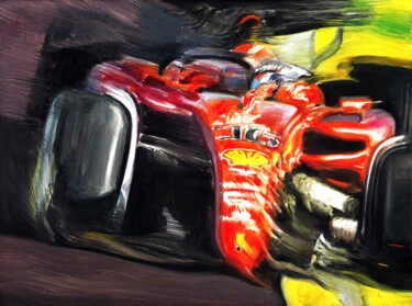 Painting titled "CHARLES LECLERC ON…" by Andrea Del Pesco, Original Artwork, Oil Mounted on Wood Stretcher frame