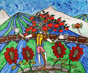 Pintura titulada "l'albero delle mele" por Andrea Erdas, Obra de arte original, Acrílico Montado en Bastidor de camilla de m…