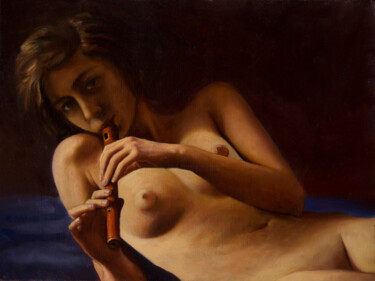Painting titled "FANCIULLA CHE SUONA…" by Andrea Esposito, Original Artwork, Oil
