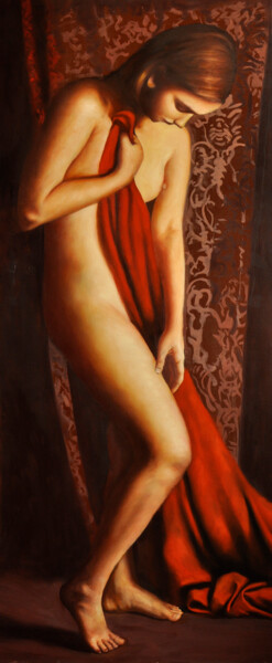 Painting titled "IL LENZUOLO ROSSO" by Andrea Esposito, Original Artwork, Oil