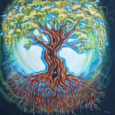 Картина под названием "Friedensbaum" - Andrea Kux, Подлинное произведение искусства, Акрил Установлен на Деревянная рама для…