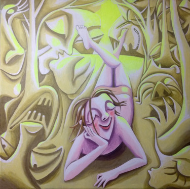 Malerei mit dem Titel "Daydreaming girl in…" von Andrea Riegler, Original-Kunstwerk, Acryl