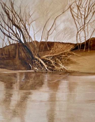 제목이 "Enchanted lake"인 미술작품 Andrea Sargeant로, 원작, 수채화 목재 패널에 장착됨