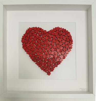 Painting titled "Coeur Meeples" by Andrea Van Der Hoeven, Original Artwork, Acrylic Mounted on Wood Stretcher frame