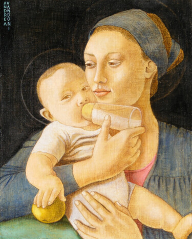Painting titled "MADONNA NURSERING T…" by Andrea Vandoni, Original Artwork, Oil