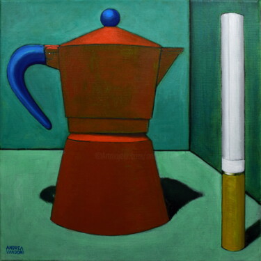 Painting titled "Coffee and Cigarett…" by Andrea Vandoni, Original Artwork, Acrylic Mounted on Wood Stretcher frame