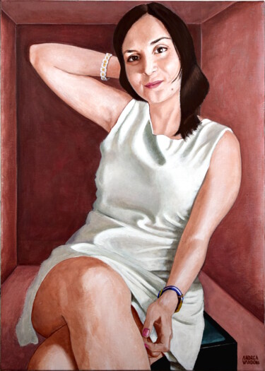 Картина под названием "Portrait Of A Girl…" - Andrea Vandoni, Подлинное произведение искусства, Акрил Установлен на Деревянн…