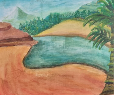 Malerei mit dem Titel "Palme am Fluss" von Andreas Wolf Von Guggenberger, Original-Kunstwerk, Acryl