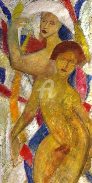 Painting titled "Arlequin and servant" by André Da Luz (luxbridge), Original Artwork, Oil