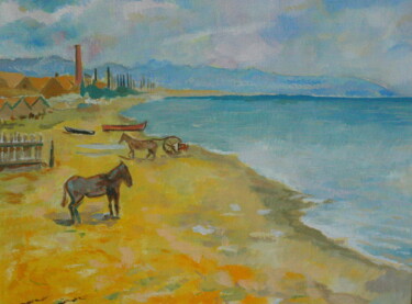 Peinture intitulée ""Playa de Barcelone…" par Andrei Klenov, Œuvre d'art originale, Huile