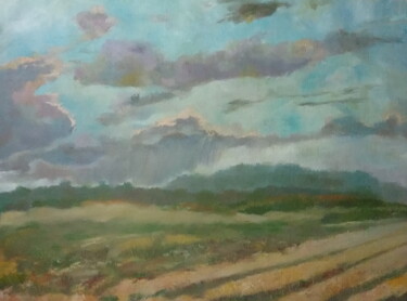 Painting titled "August, the field." by Andrei Klenov, Original Artwork, Oil