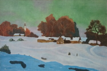 Картина под названием "Winter evening" - Andrei Klenov, Подлинное произведение искусства, Масло