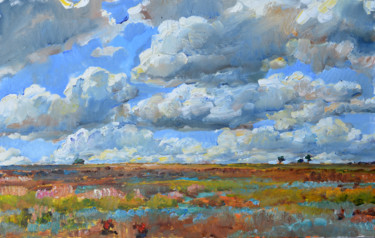 Malarstwo zatytułowany „Sky clouds, steppe” autorstwa Андрей Куцаченко, Oryginalna praca, Olej Zamontowany na Drewniana rama…