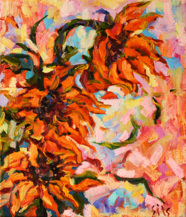 Ζωγραφική με τίτλο "Sunflowers III" από Andrei Sitsko, Αυθεντικά έργα τέχνης, Λάδι Τοποθετήθηκε στο Ξύλινο φορείο σκελετό