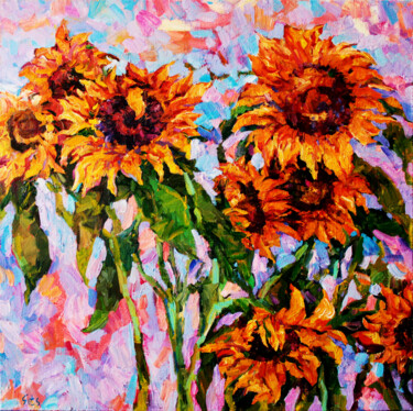 绘画 标题为“Sunflowers II” 由Andrei Sitsko, 原创艺术品, 油 安装在木质担架架上