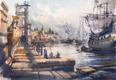 Schilderij getiteld "Before sailing. Fro…" door Andrei Svistunov, Origineel Kunstwerk, Aquarel