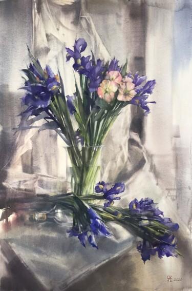 Schilderij getiteld "Irises" door Andrei Svistunov, Origineel Kunstwerk, Aquarel