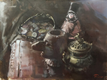 Картина под названием "Still life with coi…" - Andrei Svistunov, Подлинное произведение искусства, Масло
