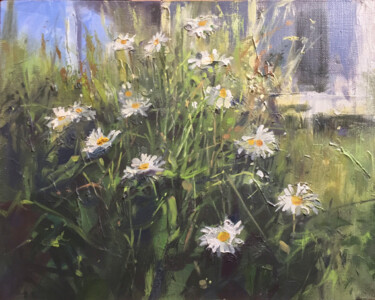 Malerei mit dem Titel "Daisies near the ho…" von Andrei Svistunov, Original-Kunstwerk, Öl