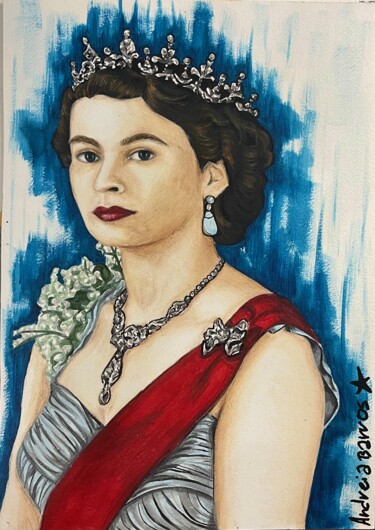 Malerei mit dem Titel "QUEEN ELIZABETH II" von Andreia Barros, Original-Kunstwerk, Acryl