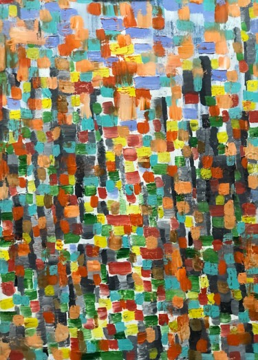 「Multi color city」というタイトルの絵画 Andrei Makarovによって, オリジナルのアートワーク, オイル ウッドストレッチャーフレームにマウント