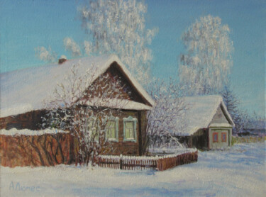 Peinture intitulée ""Деревенский домик"" par Andrei Abramov (Andrei Liumes), Œuvre d'art originale, Huile