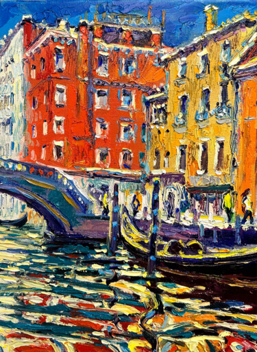 Pittura intitolato "Venice sunny day, O…" da Andrey Chebotaru, Opera d'arte originale, Olio