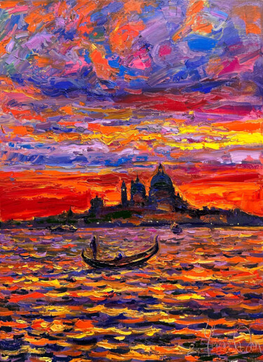 Pintura intitulada "Ivening in Venice" por Andrey Chebotaru, Obras de arte originais, Óleo