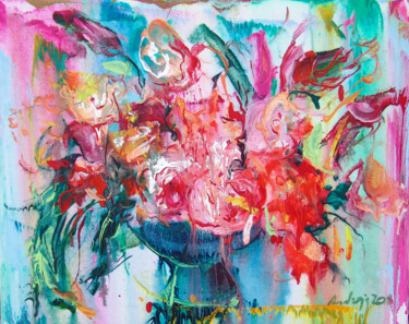 Schilderij getiteld "Red flowers" door Andrejs Bovtovičs, Origineel Kunstwerk, Acryl