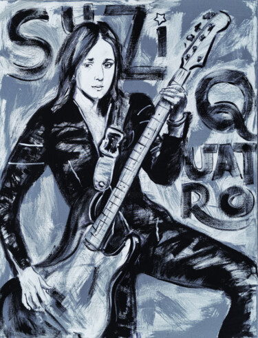 Schilderij getiteld "Suzi Quatro" door Andrejs Bovtovičs, Origineel Kunstwerk, Acryl Gemonteerd op Frame voor houten brancard