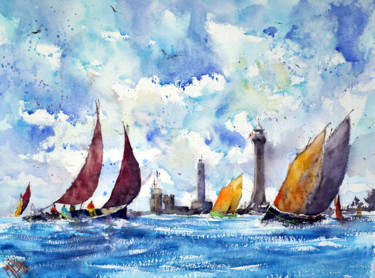 Painting titled "Devant Eckmûhl" by André Méhu, Original Artwork, Watercolor