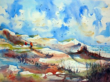 Painting titled "Marcheurs dans les…" by André Méhu, Original Artwork, Watercolor