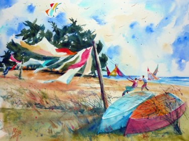 Peinture intitulée "Dans le vent" par André Méhu, Œuvre d'art originale, Aquarelle