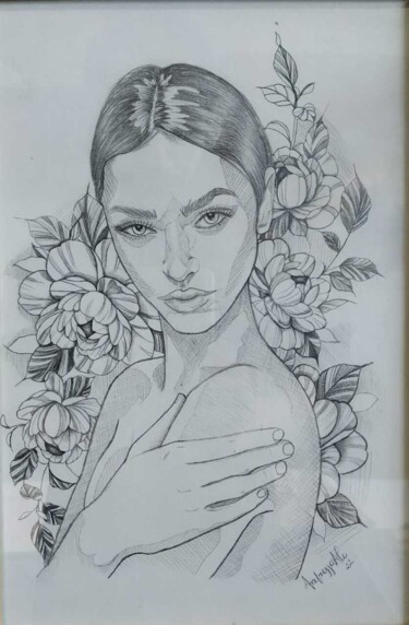 Zeichnungen mit dem Titel "Florista" von Andressa Alcântara, Original-Kunstwerk, Graphit