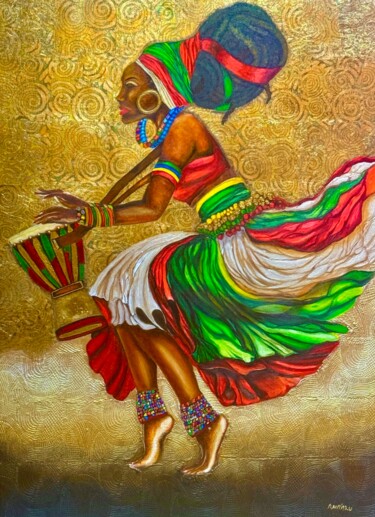 Pintura intitulada "Nubian 15 Conguera" por Andrew (Ana` Alu) Hollimon, Obras de arte originais, Acrílico Montado em Armação…