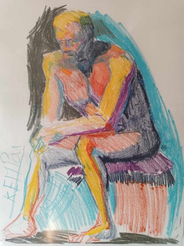 Disegno intitolato "Tinking man" da Andrew Gordo (kempai), Opera d'arte originale, Cera