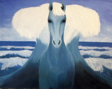 Painting titled "The horse of sea god" by Kay-Painting, Original Artwork, Oil