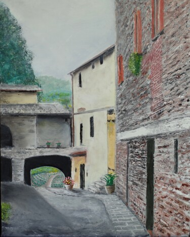 Pittura intitolato ""Quiet Tuscany Stre…" da Andrew Troyer, Jr, Opera d'arte originale, Olio Montato su Telaio per barella i…