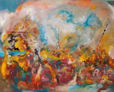 Painting titled "April in Paris" by Andrew Walaszek, Original Artwork, Oil Mounted on Wood Panel