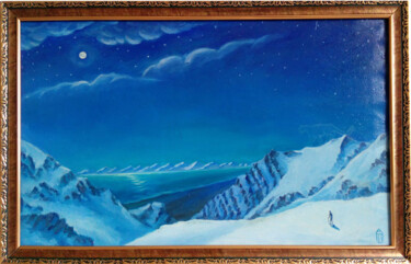 Painting titled "Issyk kul of Naite" by Andrey Abramov (Nikolaevich), Original Artwork, Oil Mounted on Wood Stretcher frame