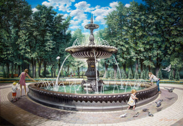 Painting titled "Fountain by archite…" by Andrey Goncharov, Original Artwork, Oil