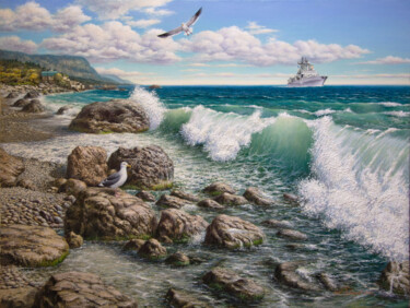 Schilderij getiteld "Off the coast of Cr…" door Andrey Goncharov, Origineel Kunstwerk, Olie